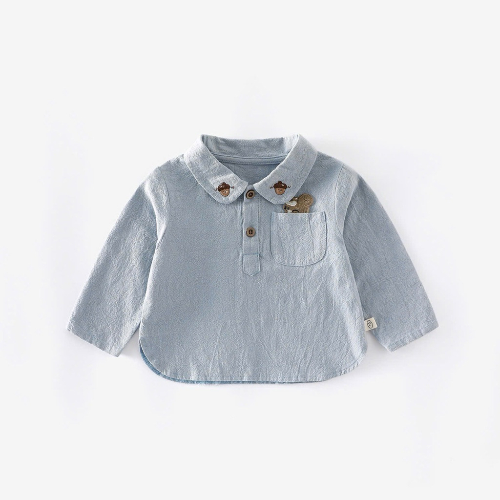 (Order) Áo thun cổ polo cúc hoạ tiết sóc hạt dẻ + quần kaki in hình sóc hạt dẻ ngộ nghĩnh cho bé trai