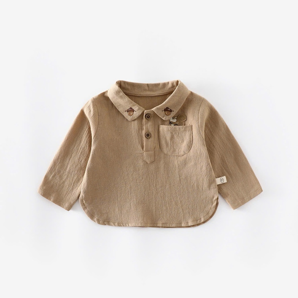 (Order) Áo thun cổ polo cúc hoạ tiết sóc hạt dẻ + quần kaki in hình sóc hạt dẻ ngộ nghĩnh cho bé trai