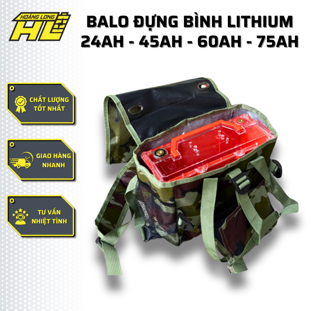 Balo đựng bình lithium nhiều size bình 24AH , 45AH , 60AH , 75AH , vải ...
