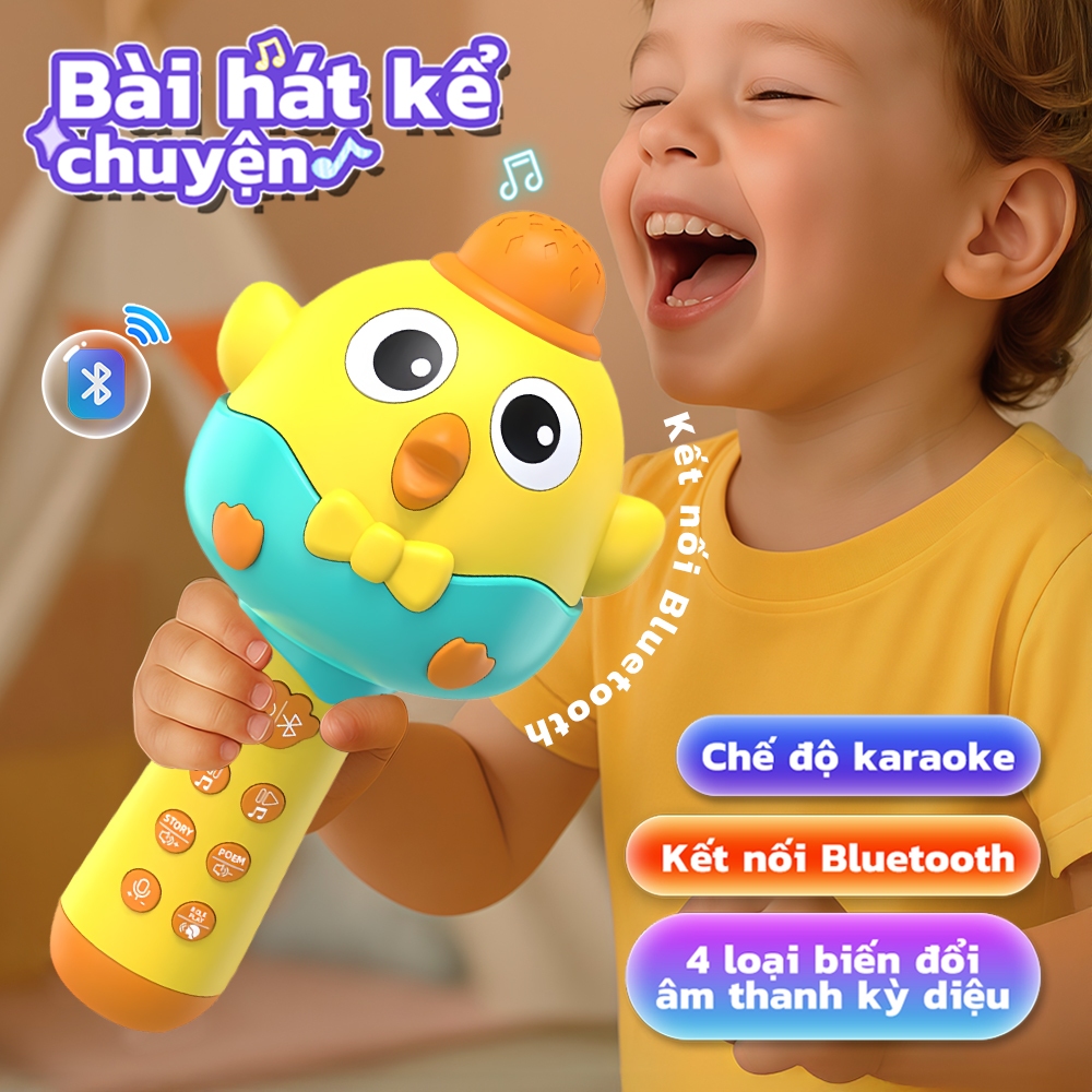Mic Hát Cho Bé Chính Hãng - Thiết Kế Dễ Thương, An Toàn Cho Trẻ, Tặng Kèm Ống Sạc