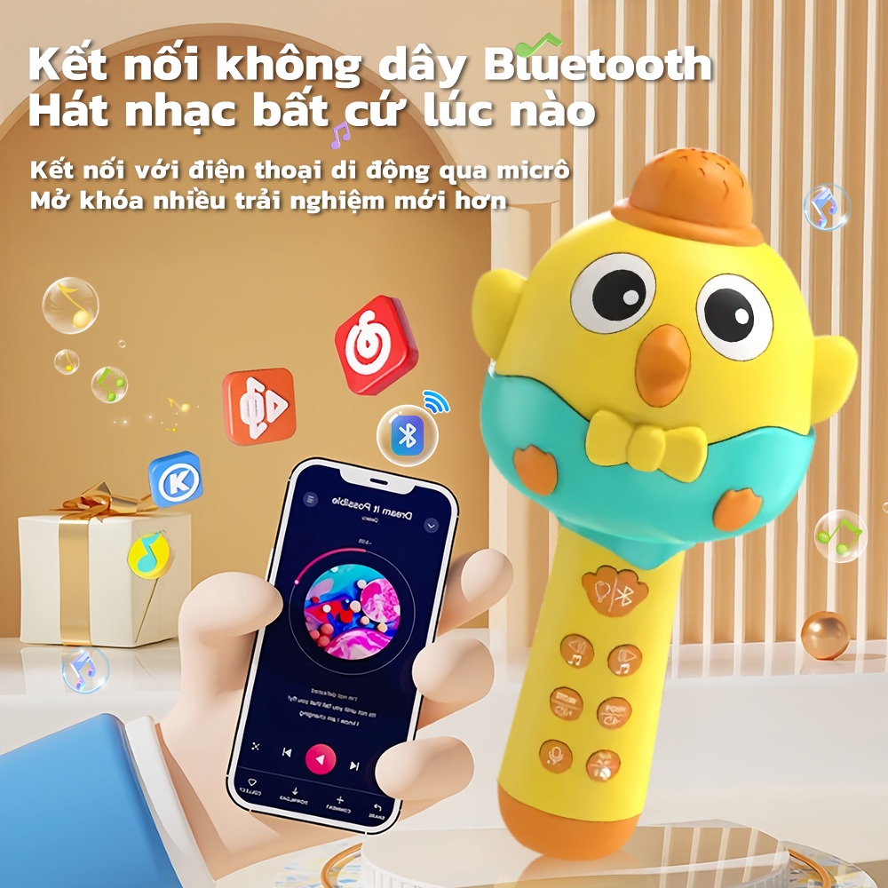Mic Hát Cho Bé Chính Hãng - Thiết Kế Dễ Thương, An Toàn Cho Trẻ, Tặng Kèm Ống Sạc