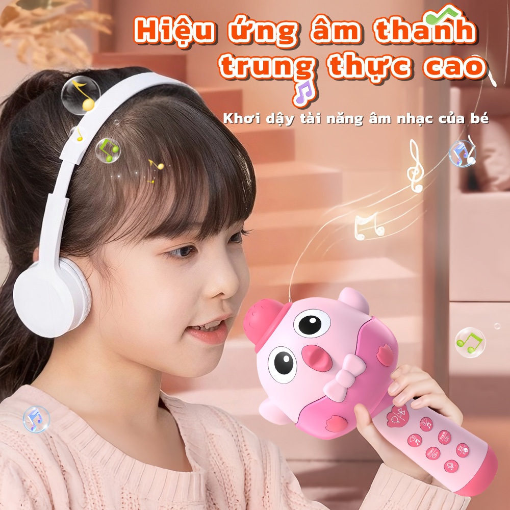 Mic Hát Cho Bé Chính Hãng - Thiết Kế Dễ Thương, An Toàn Cho Trẻ, Tặng Kèm Ống Sạc