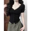 Áo Thun Cộc Tay Phối Cổ Ren Nữ RANSHI Thiết Kế Ôm Dáng Cúc Cài Chất Thun Cotton Mềm Mát