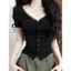 Áo Thun Cộc Tay Phối Cổ Ren Nữ RANSHI Thiết Kế Ôm Dáng Cúc Cài Chất Thun Cotton Mềm Mát