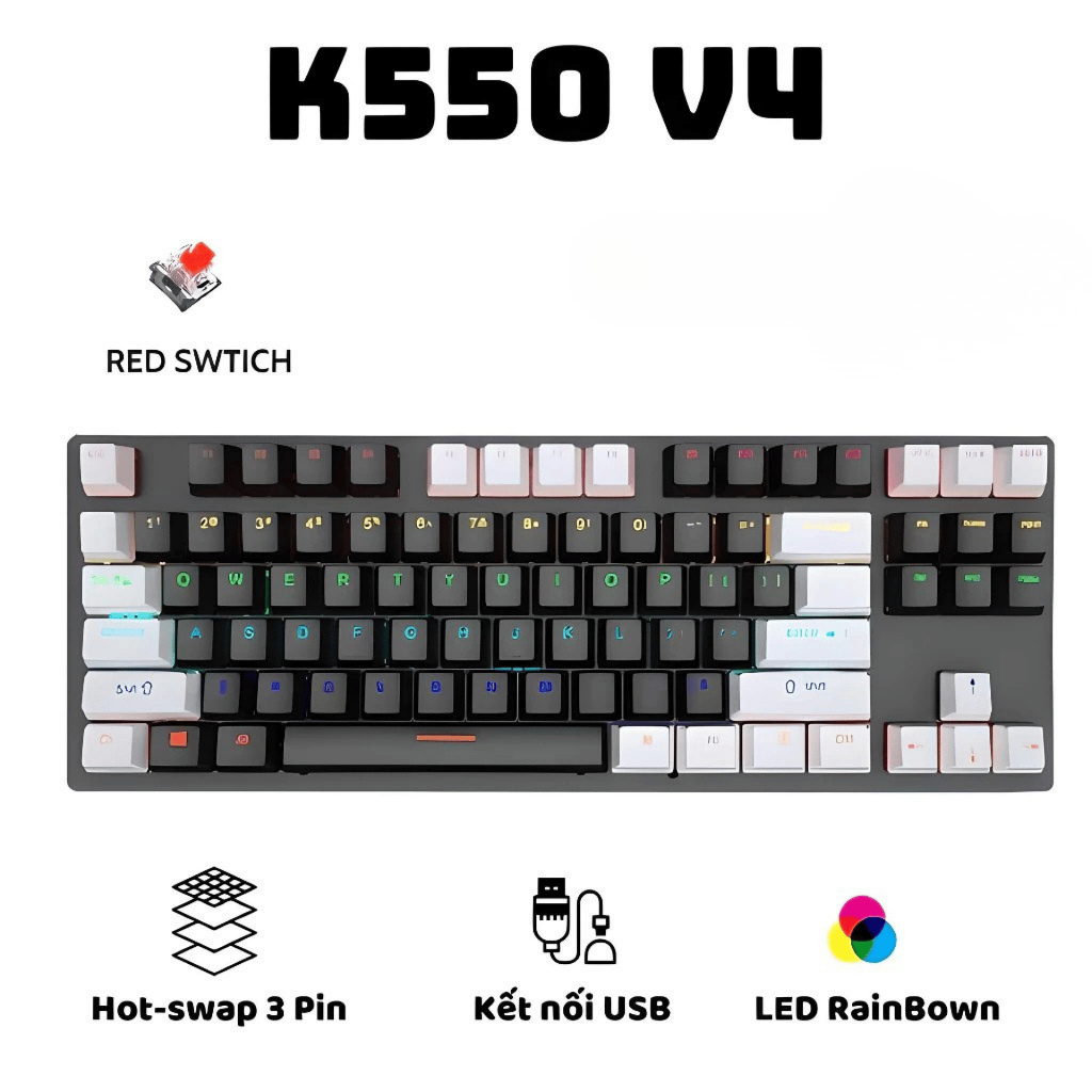 Bàn phím cơ Gaming K550  V4 Blue Switch - Hot-swap , LED Rainbow , chống nước
