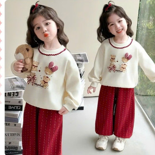 Sét thu đông nỉ cao cấp gắn nơ,thỏ xinh quần  bo gấu đáng yêu cho bé 8-30kg