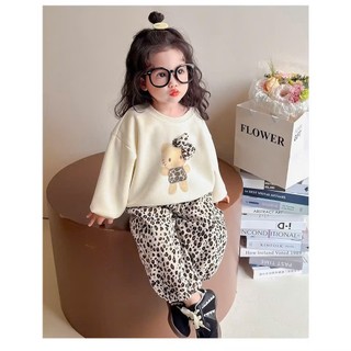 Sét thu đông nỉ cao cấp gắn nơ,thỏ xinh quần  bo gấu đáng yêu cho bé 8-30kg