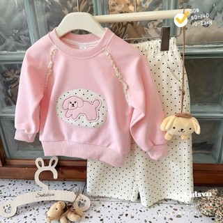 Sét thu đông nỉ cao cấp gắn nơ,thỏ xinh quần  bo gấu đáng yêu cho bé 8-30kg