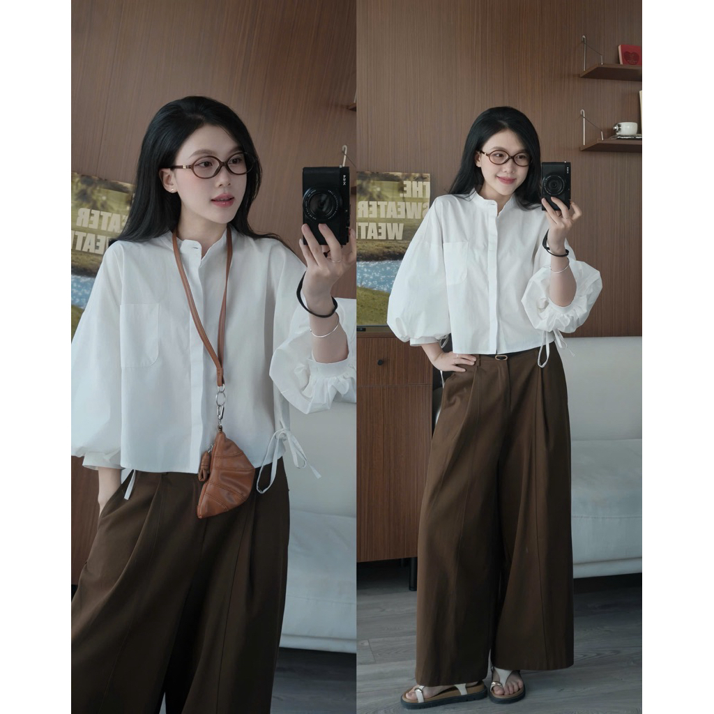 Quần thô suông ống rộng lưng chun Nữ (có kèm belt) the.sweaterweather TSW