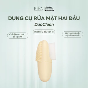 Dụng cụ rửa mặt 2 đầu – silicone & lông mềm | Bàn chải rửa mặt cầm tay làm sạch sâu, massage thư giãn (Màu vàng be)