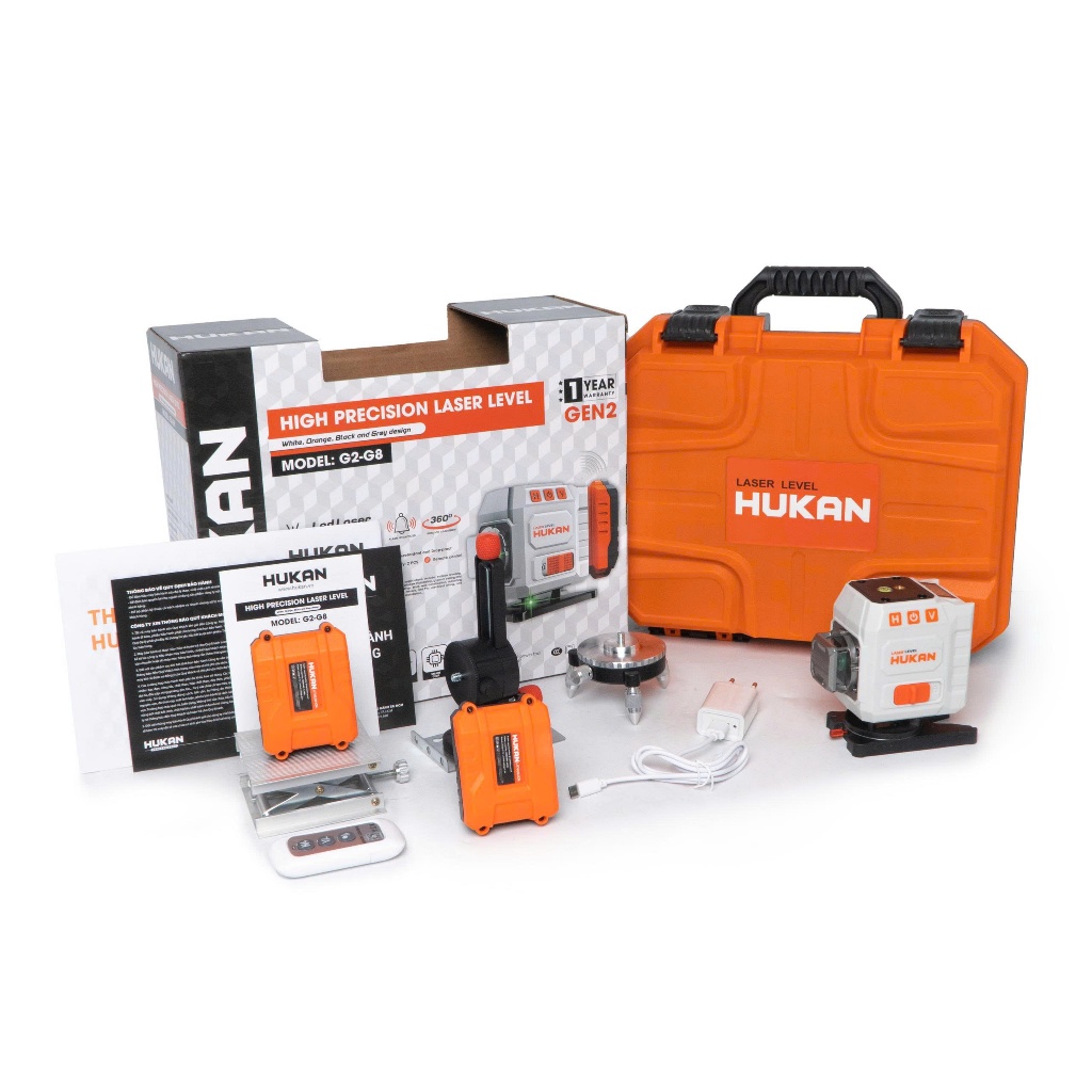 Máy Cân Bằng Laser 12 Line HUKAN G2-G8 | Tự Cân Bằng, Sai Số ±1mm/3m, Tia Xanh Rõ Nét, 360°, Dùng Cho Xây Dựng
