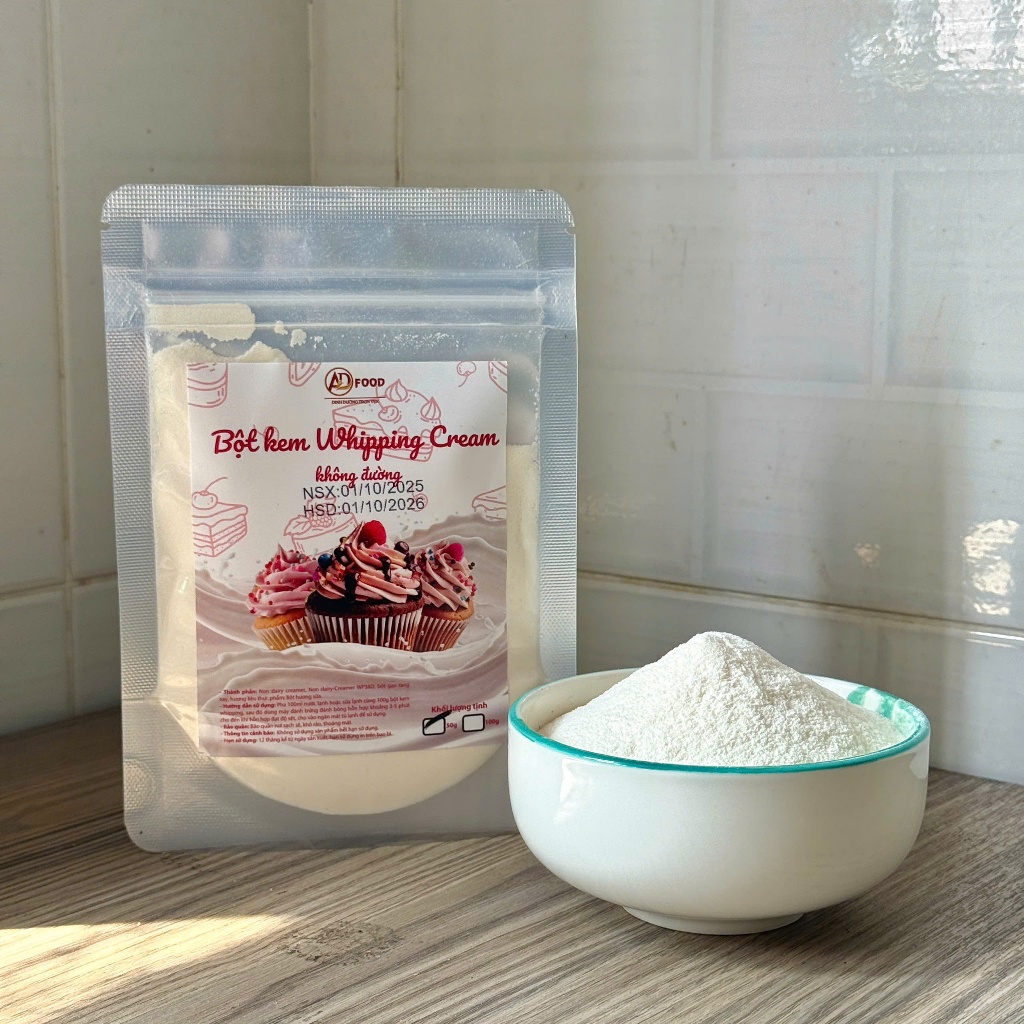 50g Bột whipping cream không đường ADFOOD – dùng làm kem trang trí bánh, mousse và tiramisu