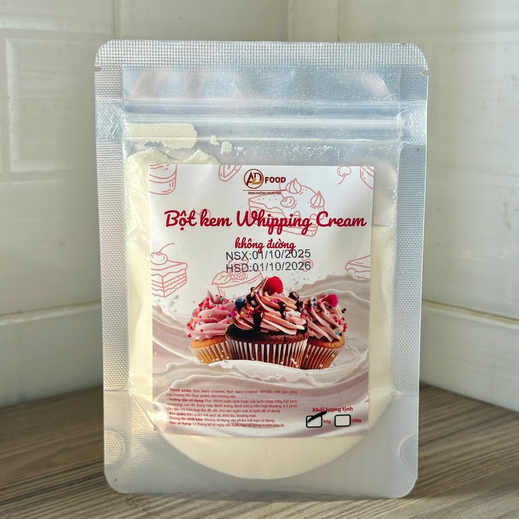 50g Bột whipping cream không đường ADFOOD – dùng làm kem trang trí bánh, mousse và tiramisu