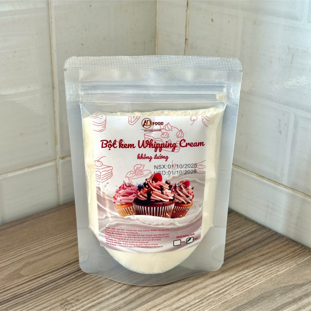 100g Bột whipping cream không đường ADFOOD – dùng kèm với trái cây, làm bánh và trang trí món ăn