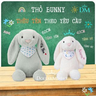 Thỏ Bông Thêu Tên Theo Yêu Cầu Gấu Bông Lông Mềm Quà Tặng Cho Bé Và Người Yêu Dollarminho