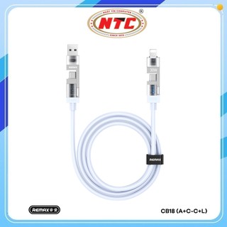 Cáp sạc đa năng 2in2 Remax CB18 USB-A / TypeC to TypeC và LN, Công suất 240W dài 1.2M (Xanh)