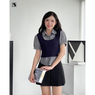Áo Sơ Mi Nữ Phối Áo Gile Len Mỏng Dáng Croptop Ngắn Tay Thời Trang Hàn Quốc, Thiết Kế Trẻ Trung Tôn Dáng Cực Xinh 6946
