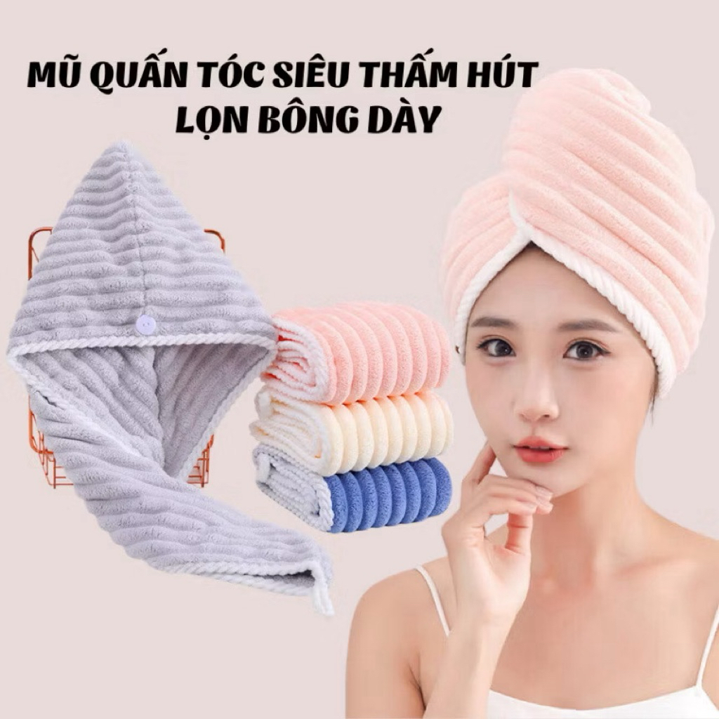 Khăn Quấn Ủ Tóc,Khăn Trùm Đầu Lau Khô Siêu Tốc - Mũ Quấn Tóc Siêu Thấm Hút Nhanh Khô