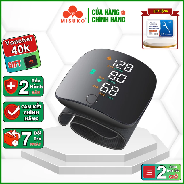 Máy đo huyết áp cổ tay MISUKO Fusaka FS-9E , Bản nâng cấp Gen 2 Kẹp cổ tay Đo huyết áp Nhịp tim