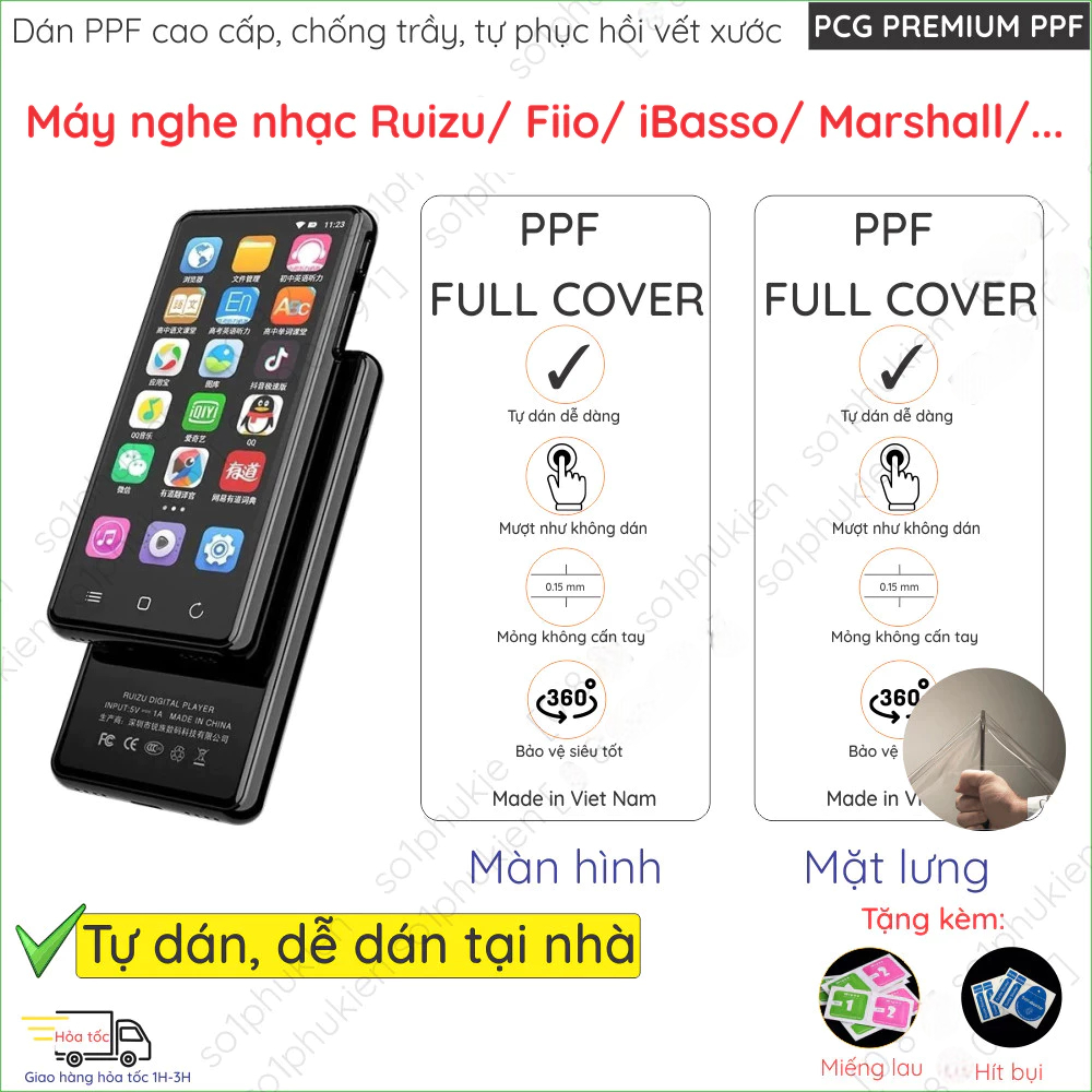Dán PPF trong, nhám cho máy nghe nhạc hiệu Ruizu/ iBasso/ Marshall ...