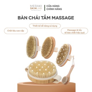 Bàn chải tắm massage cán dài và cọ khô toàn thân bằng gỗ – Tẩy tế bào chết, cải thiện lưu thông máu, spa tại nhà