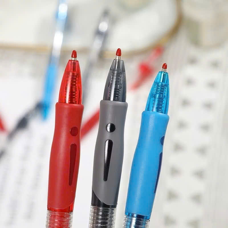 20 Bút Bi Gel Nước Đủ 3 Màu Cơ Bản Xanh, Đen, Đỏ. Ngòi 0.5mm, Có Tay Cầm Đệm Cao Su Mềm.