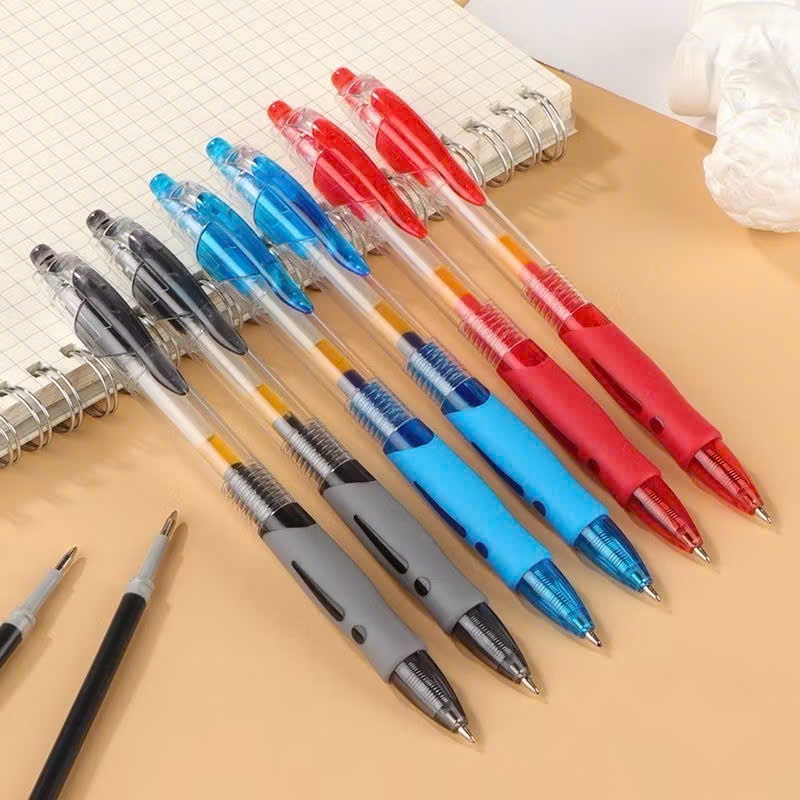 20 Bút Bi Gel Nước Đủ 3 Màu Cơ Bản Xanh, Đen, Đỏ. Ngòi 0.5mm, Có Tay Cầm Đệm Cao Su Mềm.