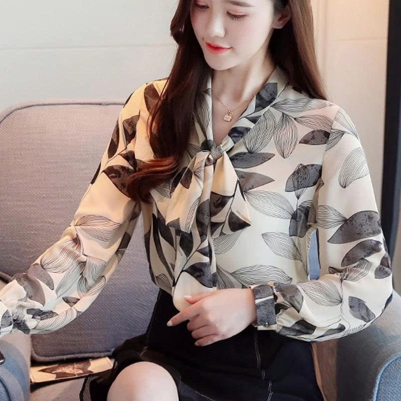 Áo Sơ Mi Nữ Họa Tiết Cổ Nơ Dài Tay Chất Lụa Mango Cao Cấp - A143