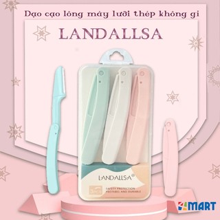 Dạo cạo lông mày lưỡi thép không gỉ LANDALLSA, bộ 3 dụng cụ tỉa chân mày gấp gọn, an toàn, dụng cụ make up