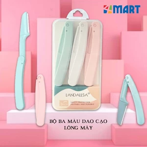 Dạo cạo lông mày lưỡi thép không gỉ LANDALLSA, bộ 3 dụng cụ tỉa chân mày gấp gọn, an toàn, dụng cụ make up