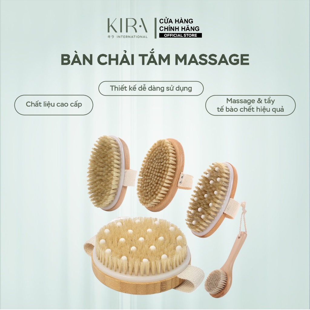 Bàn chải tắm massage cán dài và cọ khô toàn thân bằng gỗ – Tẩy tế bào chết, cải thiện lưu thông máu, spa tại nhà