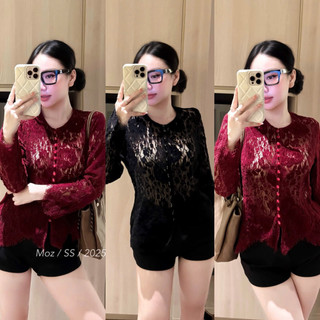 Áo sơ mi ren nhung dài tay khuy nhựa tròn (hàng QCl1)