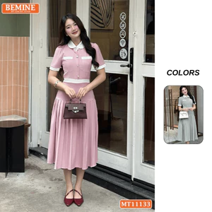 Đầm thiết kế BEMINE cổ sen dáng dài tùng xếp ly phù hợp đi làm-MT11133