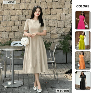 Đầm thiết kế cổ tròn dáng xòe dài BEMINE MT9169