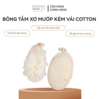 Miếng tắm xơ mướp kèm vải cotton mềm mại – Tẩy tế bào chết toàn thân – Nhanh mềm khi gặp nước – Miếng chà lưng và găng t