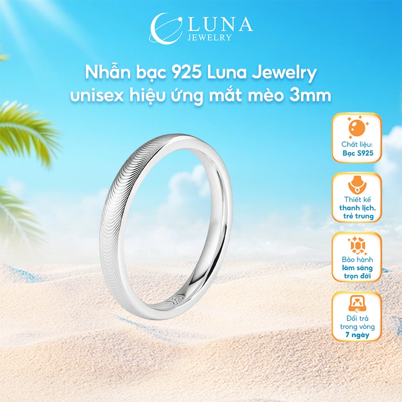 Nhẫn bạc 925 Luna Jewelry unisex hiệu ứng mắt mèo 3mm
