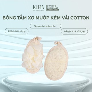 Miếng tắm xơ mướp kèm vải cotton mềm mại – Tẩy tế bào chết toàn thân – Nhanh mềm khi gặp nước – Miếng chà lưng và găng t