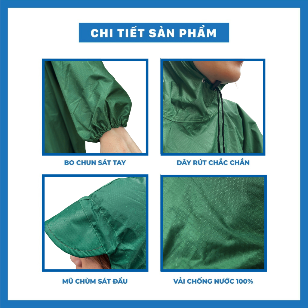 Áo Mưa Một Người Liền Bít Toàn Thân (Vải Da Cá Cao Cấp) - Siêu Chống Thấm, Không Bí, Chắn Gió