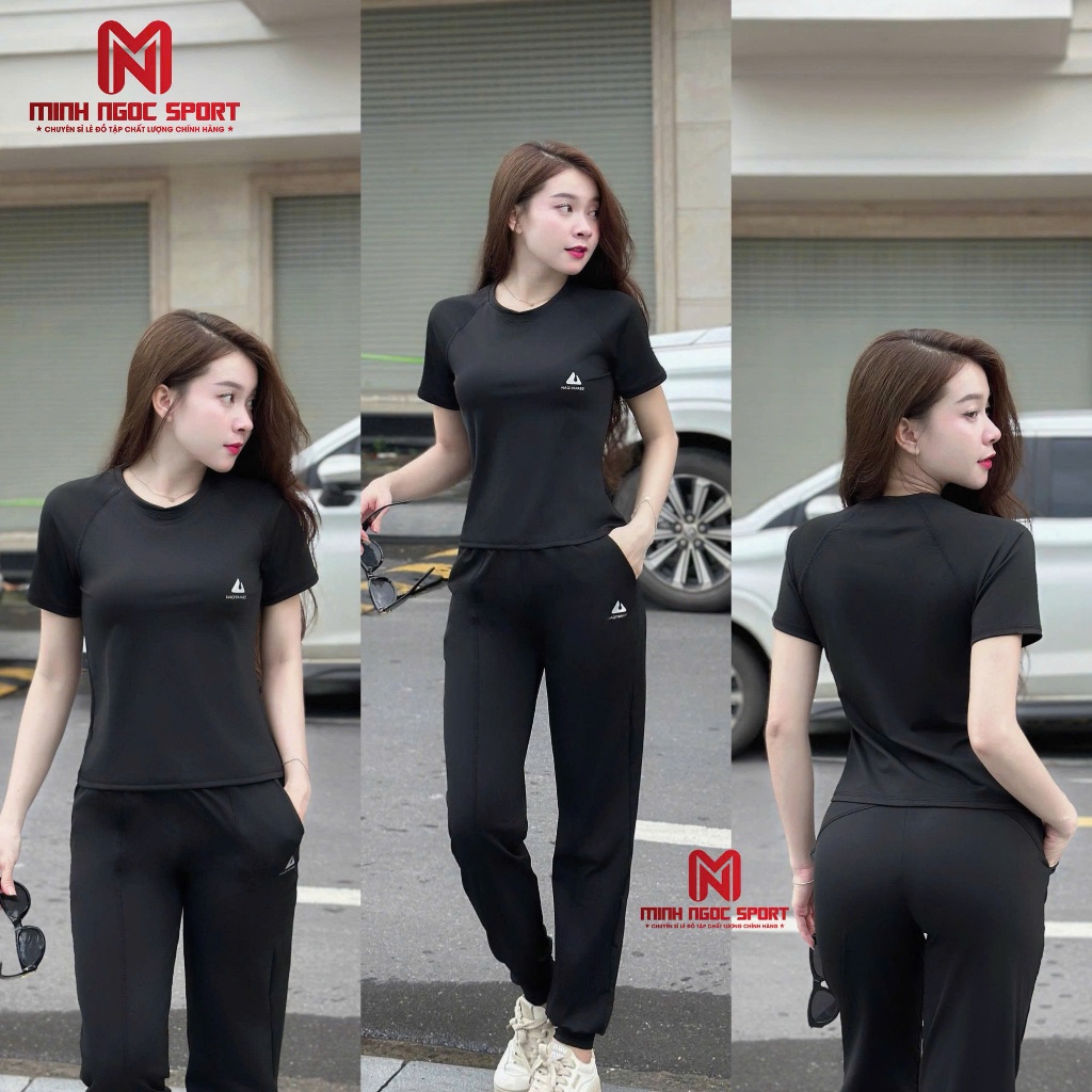 Bộ quần áo tập gym yoga aerobic nữ, bộ quần dài áo cộc thun mát, bộ tập thể thao nữ, Chất vải co dãn mát [AH-06]