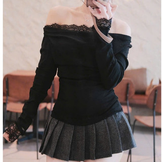 Áo Thời trang Black Bệt Vai Dài Tay Phối Ren Nhẹ Nhàng Nữ Tính Quyến Rũ