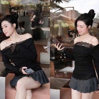 Áo Thời trang Black Bệt Vai Dài Tay Phối Ren Nhẹ Nhàng Nữ Tính Quyến Rũ
