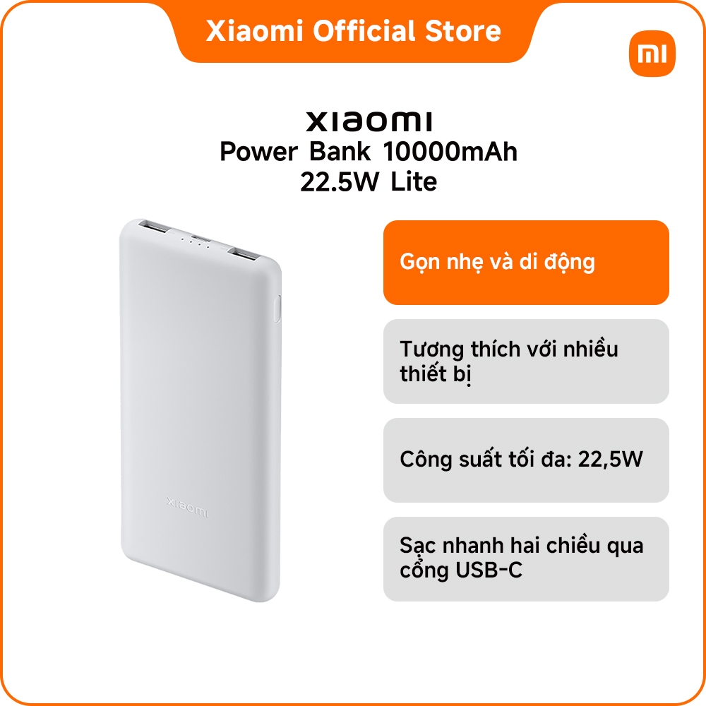 Sạc dự phòng Xiaomi Power Bank 10000mAh 22.5W Lite Nhỏ gọn, sạc nhanh, dùng mọi lúc mọi nơi | BigBuy360 - bigbuy360.vn