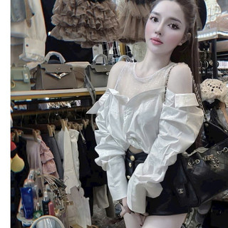 Áo Sơ Mi Hiện Đại ĐÁ Sáng Thiết Kế Tay Trễ Vai Điệu Đà
