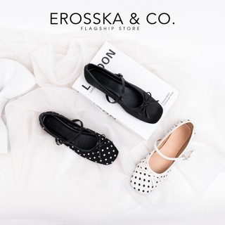 [EROSSKA] - Giày búp bê nữ đế bệt mũi vuông phối nơ thời trang cao 1cm - EL104