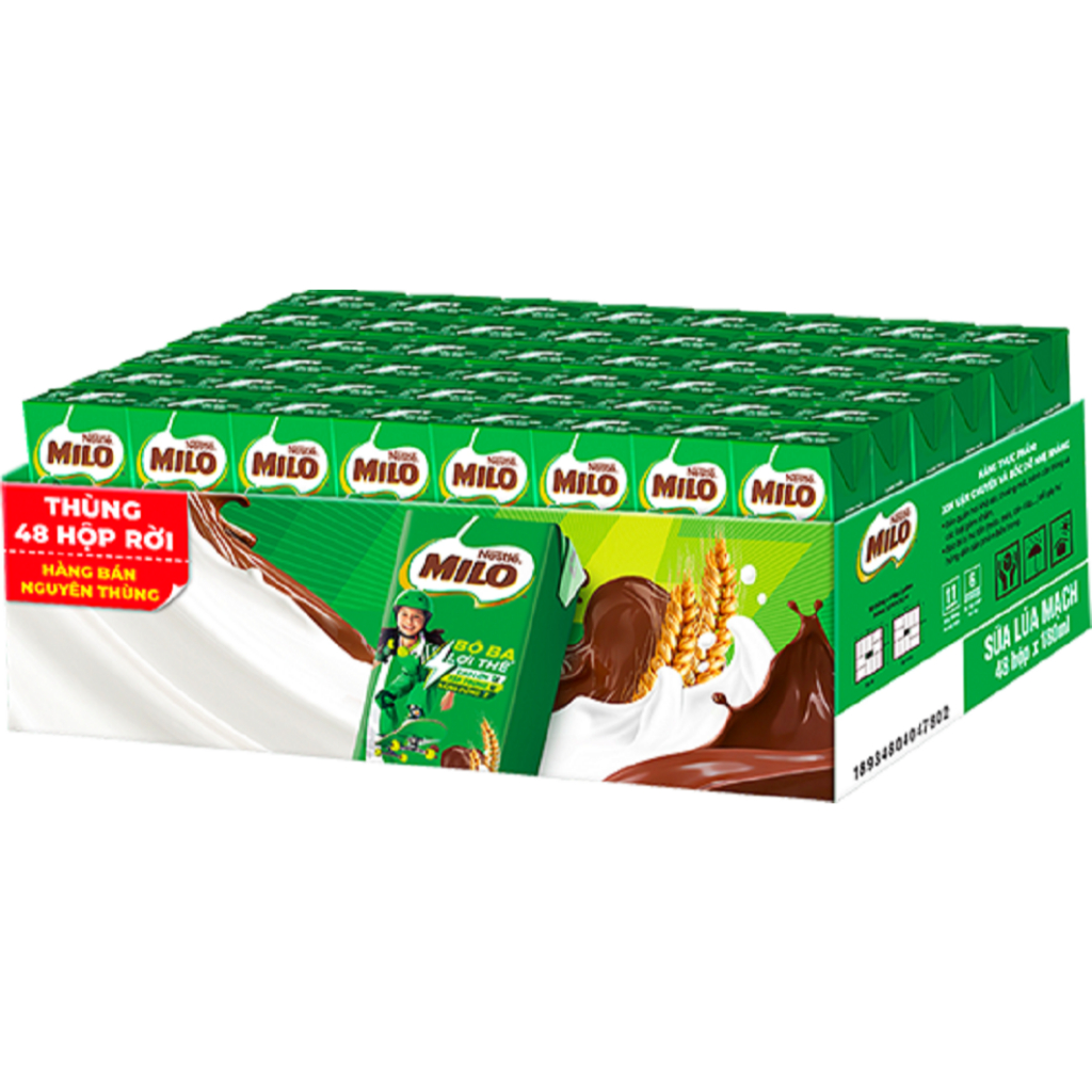 [Live][Phiên bản ống hút 4 chiều] Sữa Lúa Mạch Nestlé MILO 48x180ml Không Màng Co