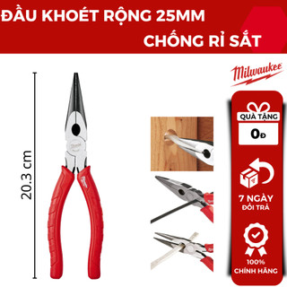 Kìm mỏ dài Milwaukee 48-22-6101 Chống rỉ sắt, nắm thoải mái, đúc rèn bền chắc. 8" Long Nose Pliers