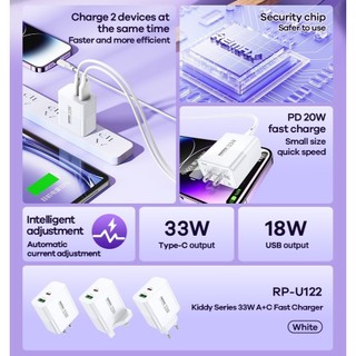 Cốc sạc nhanh 2 cổng REMAX RP-U122 chân tròn EU, USB-A QC3.0 18W, TypeC PD 30W, Total 33W (Trắng) - Phụ Kiện Nhất Tín
