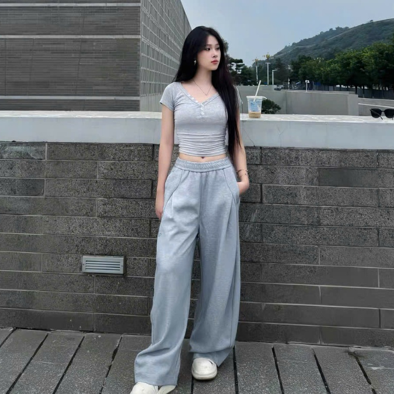 Quần nỉ ống rộng nam nữ PEAR.CLUB, quần dài ống suông cạp cao BIGSIZE nỉ 2 da màu, xám, đen Q120 | BigBuy360 - bigbuy360.vn