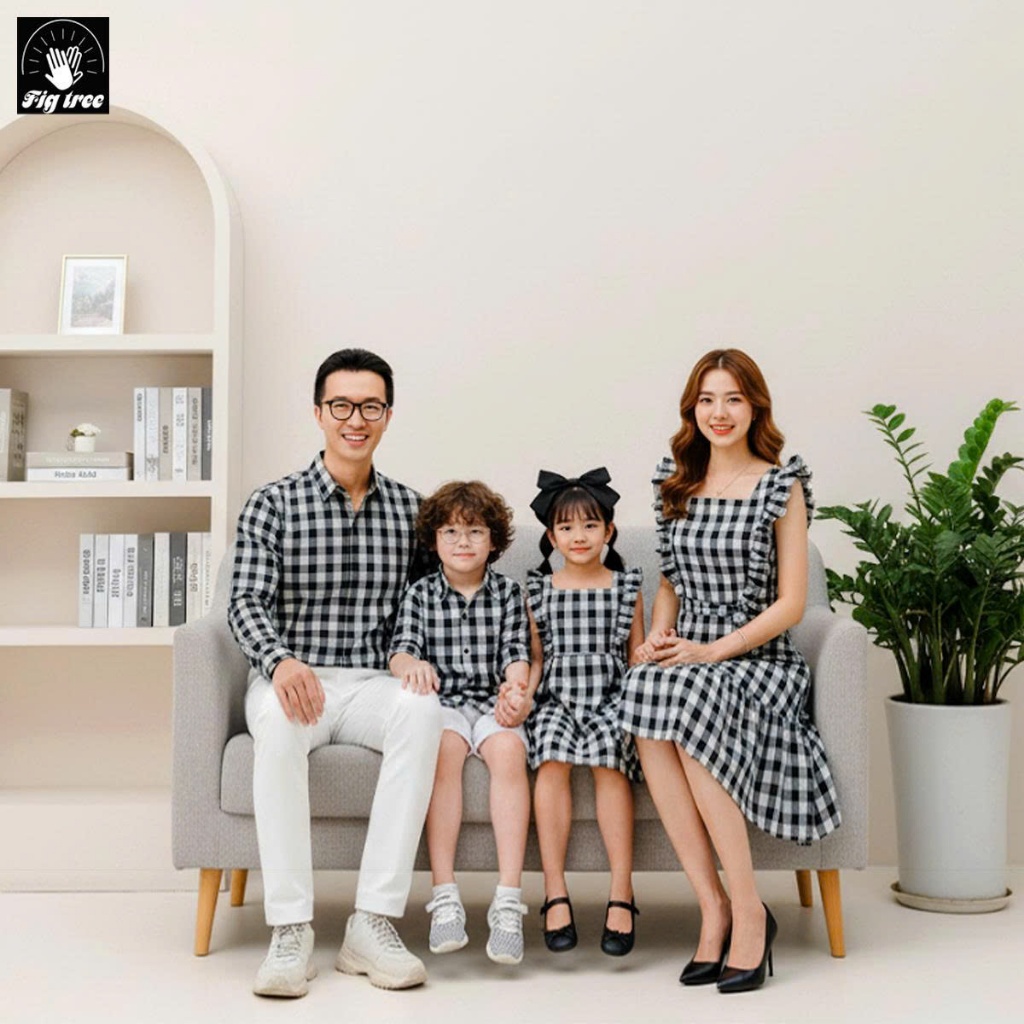 Đồng Phục Gia Đình Fig Tree Caro Trắng Đen, Chất Kate, Gia Đình Đi Chơi, Đi Tiệc Xinh Xắn Mã 133D