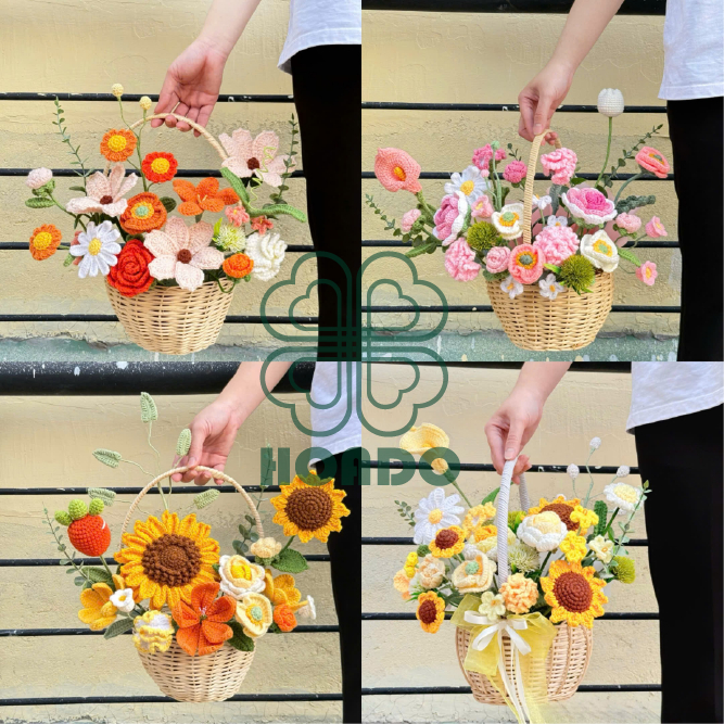Giỏ hoa len handmade xinh xắn – Quà tặng 20/10, quà sinh nhật, hoa ...